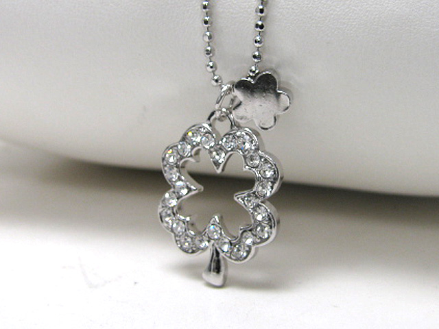 Made in korea whitegold plating crystal stud sharmrock clover pendant necklace