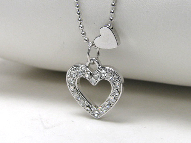 Made in korea whitegold plating crystal stud heart pendant necklace