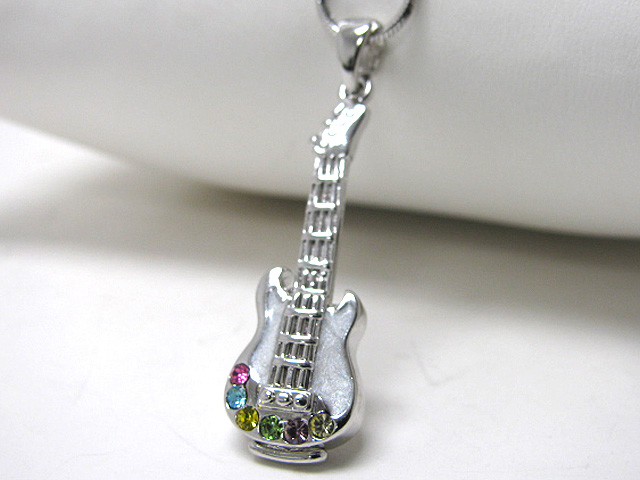 Made in korea whitegold plating crystal stud guitar pendant necklace