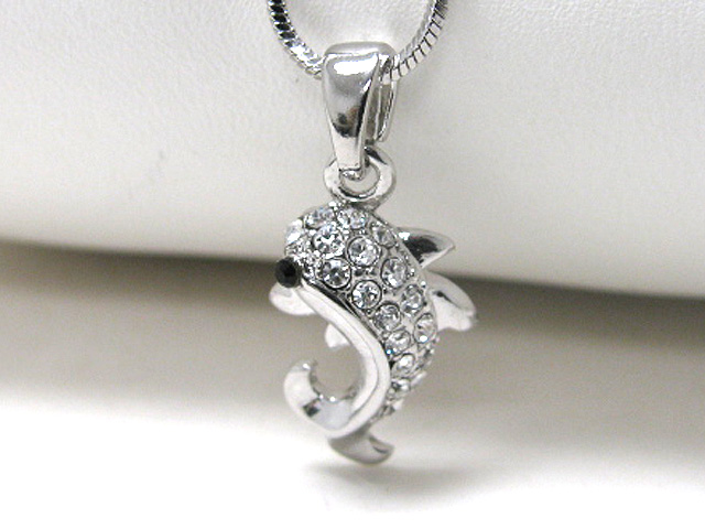 Made in korea whitegold plating crystal stud dolphin pendant necklace