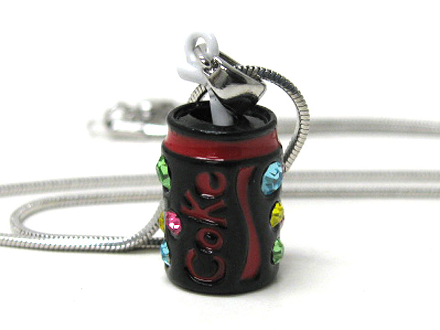 Made in korea whitegold plating crystal stud miniature soda can pendant necklace