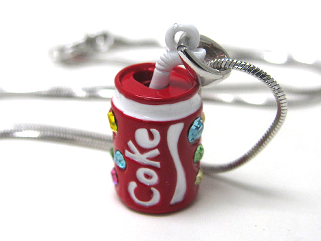 Made in korea whitegold plating crystal stud miniature soda can pendant necklace