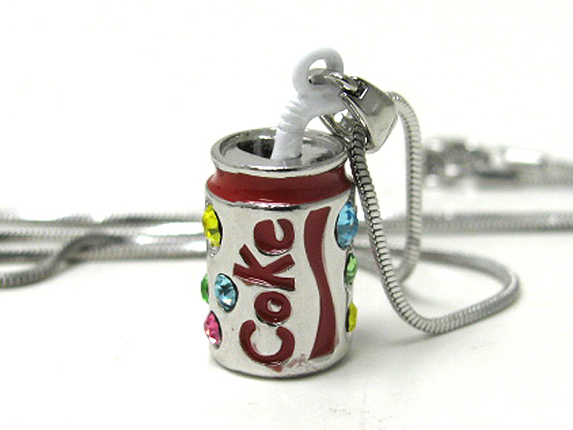 Made in korea whitegold plating crystal stud miniature soda can pendant necklace