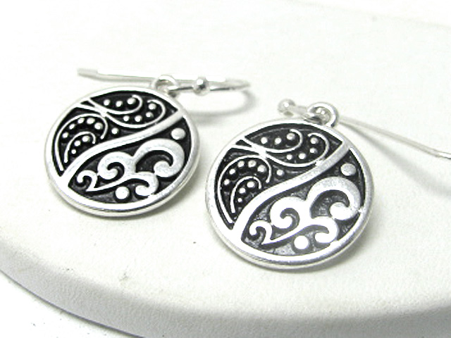 Textured metal round disk earring