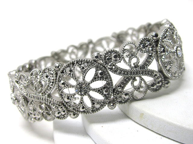 Marcasite look filigree metal stretch bracelet