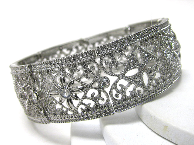 Marcasite look filigree metal stretch bracelet