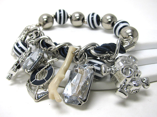 Nautical theme charm dangle stretch bracelet