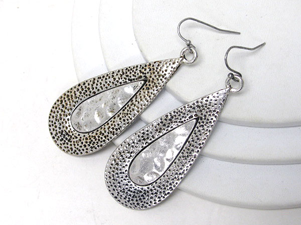 Burnish silver textured tear drop metal earring