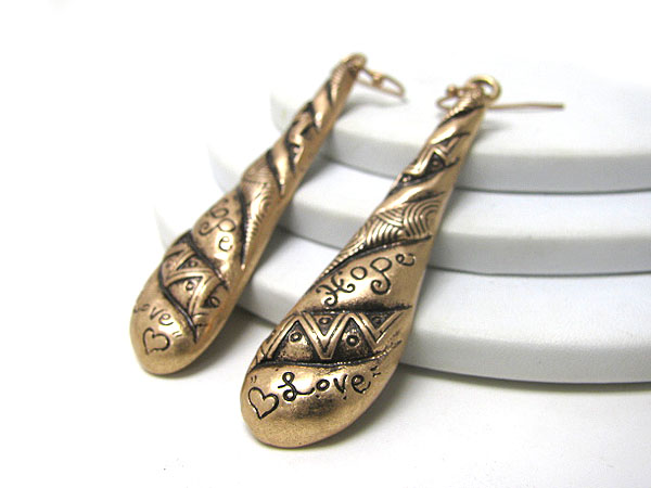 Love hope message metal stick earrings