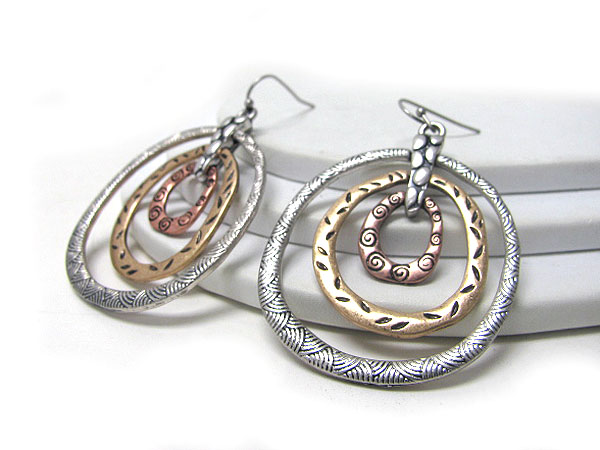 Three textured metal hoop earring - hoops