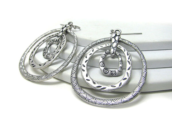 Three textured metal hoop earring - hoops