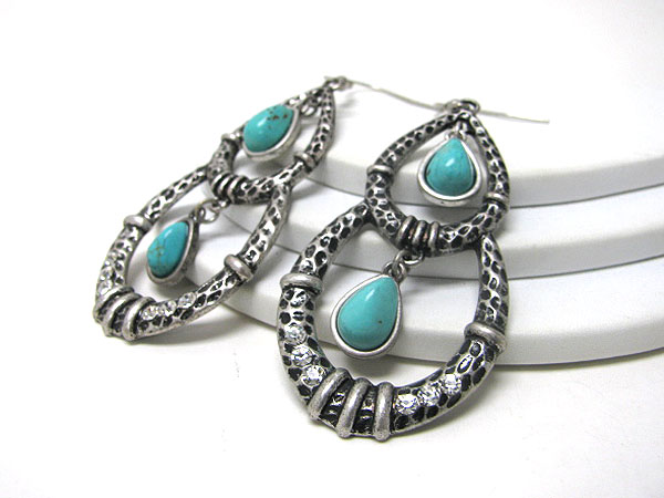 Double tear drop and turquoise dangling earring