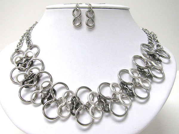 Multi metal hoop link necklace earring set - hoops