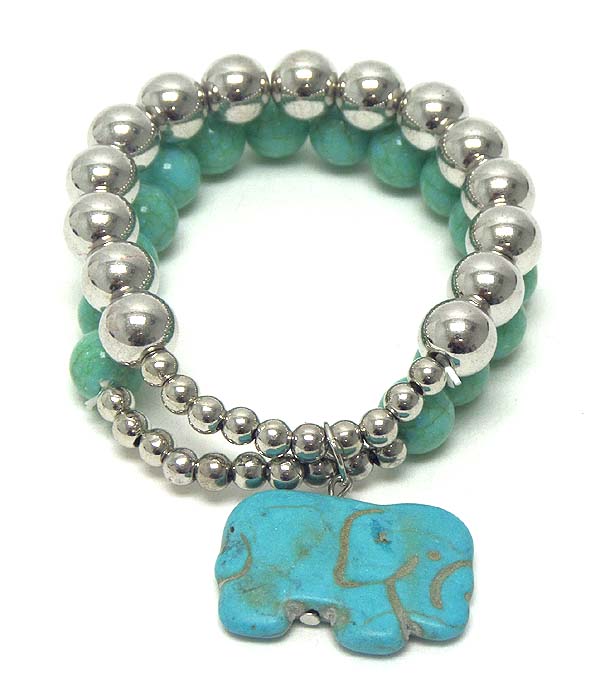 Turquoise elephant charm double stretch bracelet