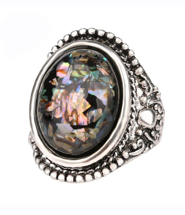 Vintage style abalone dazzle color stones ring