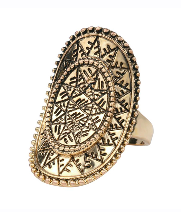 Boho style metal texture punk rock ring