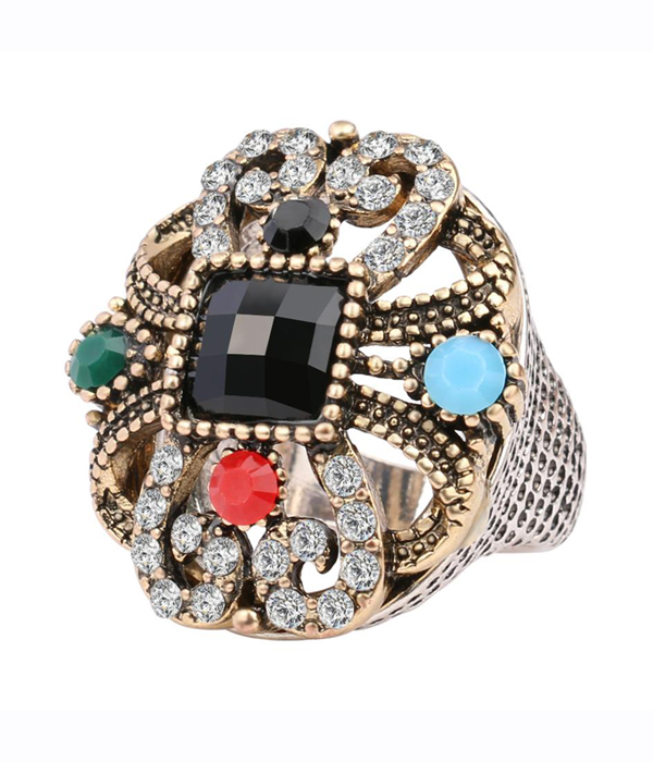 Vintage style crystal and beads deco ring