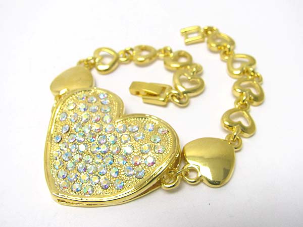 Crystal stud heart link bracelet