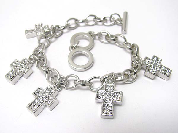 Crystal stud cross charm bracelet