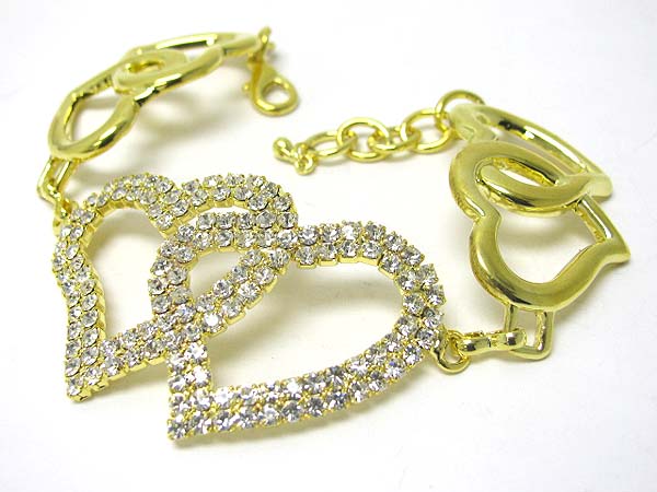 Crystal stud dual heart link bracelet