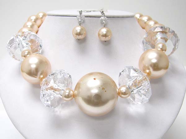 Large pearl ball and large beads ball link necklace set