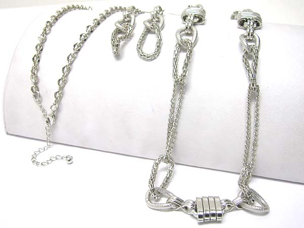 Mixed metal tube chain long necklace earring set 