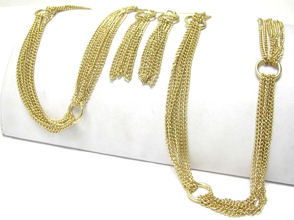 Multi strand chain link long necklace earring set 