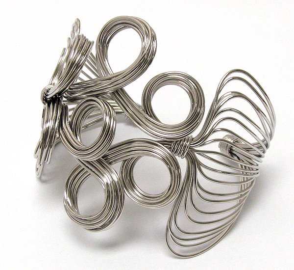 Metal flower wired cuff bangle