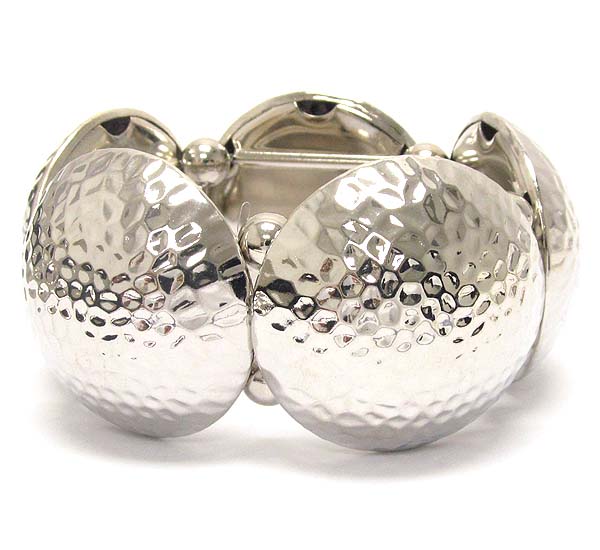 Metal pattern pebble round puffy stretch bracelet