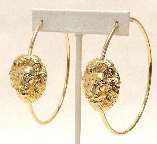 Metal lion head hoop earring - hoops