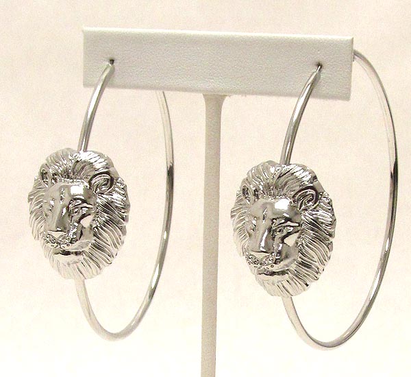 Metal lion head hoop earring - hoops