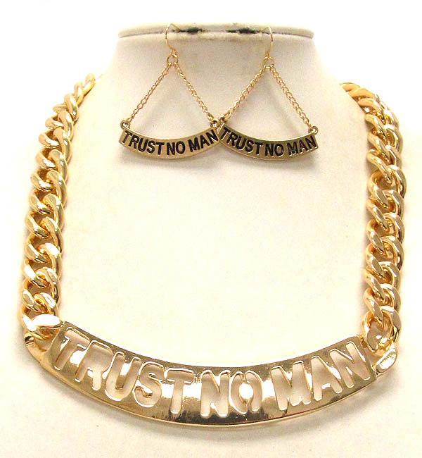 Half chocker and thick metal chain trust no man theme necklace earring set