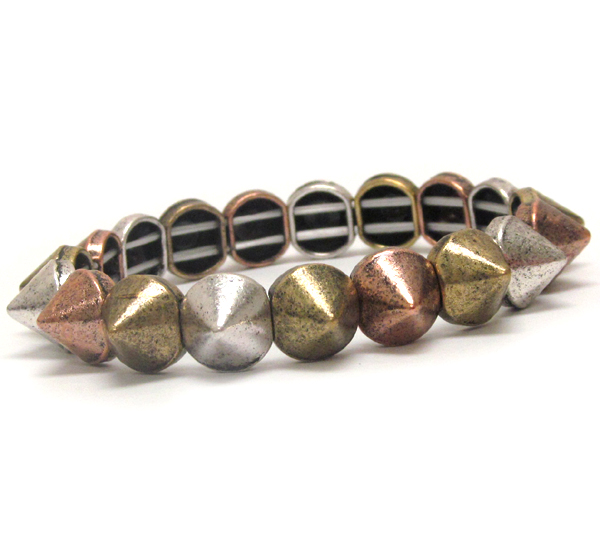 Multi metal spike link stretch bracelet