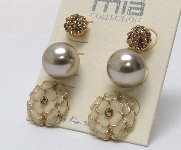 Crystal flower peal ball crystal fire ball-three pair earring set