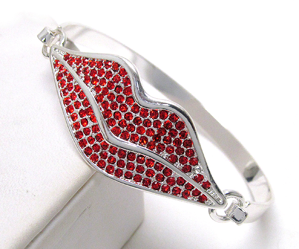 Crystal deco lip and flexible metal bangle bracelet -valentine