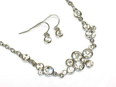 Crystal bubble chain link necklace and earring set