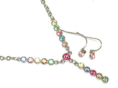 Crystal bubble y drop necklace and earring set