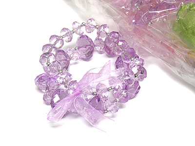 Dozen special - 2line acryl facet cut clear beads bracelet with ribbon mens jewelry