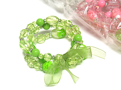 Dozen special - 3line multi bead bracelet with ribbon mens jewelry