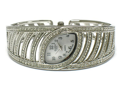 Boutique style crystal leaf face bangle watch