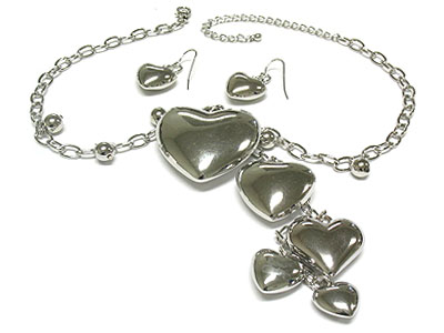 Multi metal heart dangles necklace and earring set 