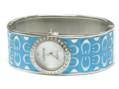 Designer style surround crystal deco bangle watch