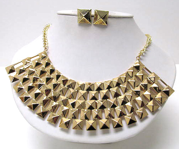 Multi metal spike fashion bib style earring set