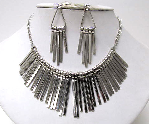 Multi metal bar drop necklace earring set