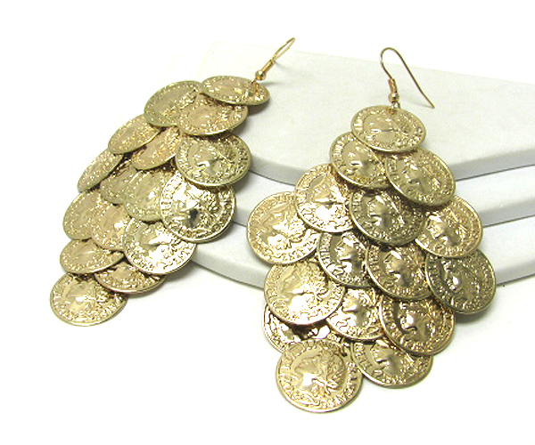 Metal coin cascading drop earring