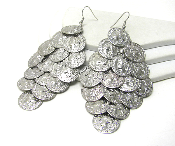 Metal coin cascading drop earring