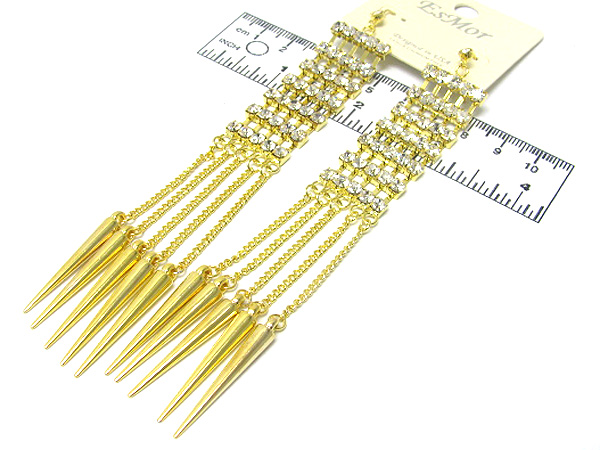 Multi crystal line and metal chain spike drop earring