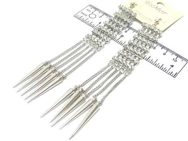 Multi crystal line and metal chain spike drop earring