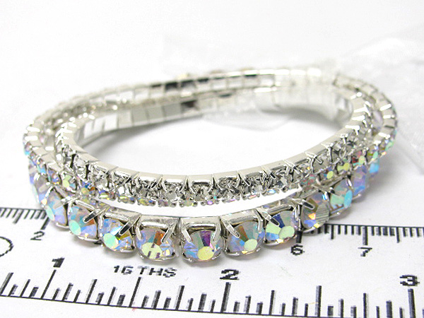 Three row crystal and rhinestone mix stretch bracelet