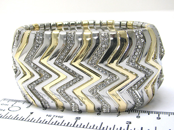 Crystal zigzag patter metal stretch bracelet